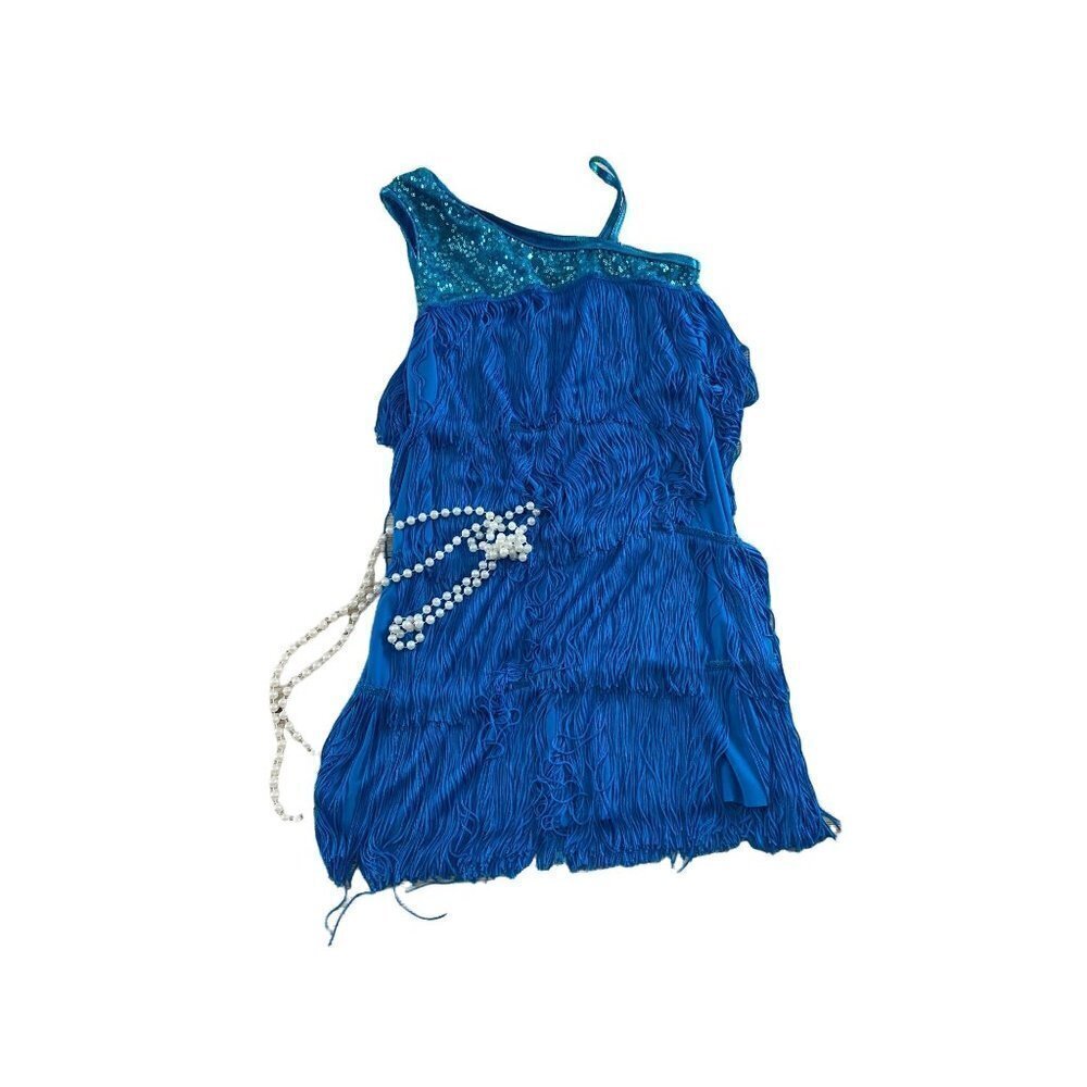 Balera Childs Blue Dance Ballet Swing Tassle Dress With Bead Belt - LC